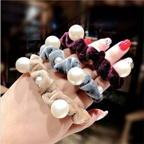 Women Velvet pearl Elastic Hair Ropes Scrunchies Hair Rope Girls No Crease Hair Ties Hair Band Hair Accessories