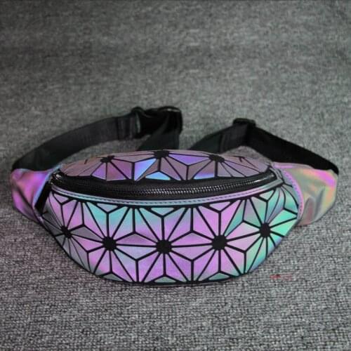 9.5 Inch Luxury Geometric Luminous Chest Bag,Pu Breast Bag,Chest Pack for Short Trip,Tide Hip Bag,Chest Phone Pouch,Shoulder Bag