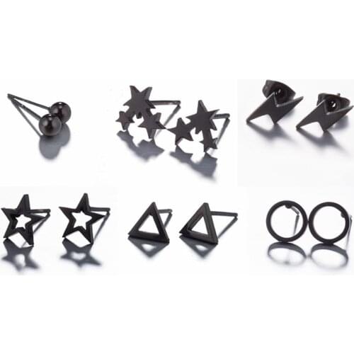 Sasusp Trendy Star Circle Triangle Lightning Ball Stud Earrings For Women Men Simple Stainless Steel Unisex Small Earrings 2021