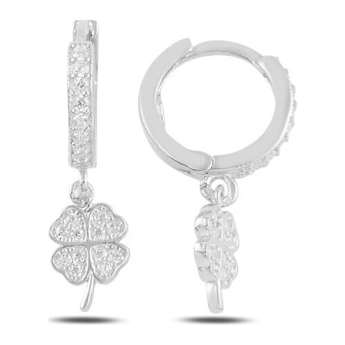 Silver 925 Sterling Dangle Clover Zircon Cubic Zirconia Hagi Earrings