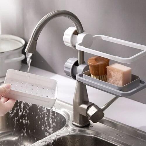 Drain Storage Rack Multifunctional Faucet Drain Rack Kitchen Plastic Rotating Removable Sponge Rag Storage Rack