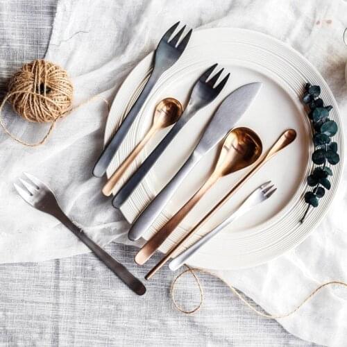 Stainless Steel Coffee Soup Scoop Electroplate Flatware Knife 2019 New Style Western Food Fork Cutlery Japanese Dinnerware 1set