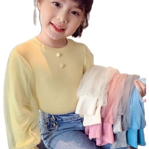 Girls' tops 2021 new childrens princess puff sleeve bottoming shirt spring and autumn girls long-sleeved T-shirt P5441