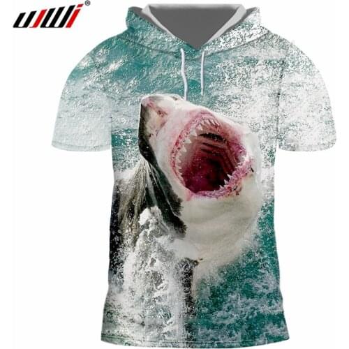 UJWI Hooded T-shirt Man New Summer Animal Tshirt 3D Print Shark Streetwear 6XL Clothing For Men Autumn Hat Tees Shirt