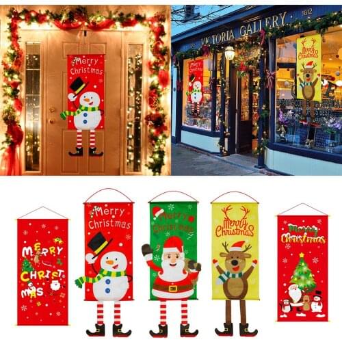 Christmas Door Hanging Flag Snowman Merry Christmas Decoration For Home Noel Navidad 2021 Christmas Ornament Happy New Year 2022