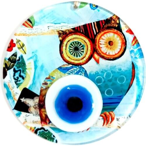 Scholar Owl 16 Centimeter Evil Eye Bead Fusion Glass Wall Decoration