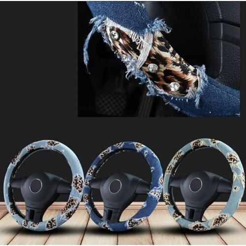38cm Universal Denim Durable Car Anti Slip Steering Wheel Cover Soft Beathable for Car Styling Interior Accessories