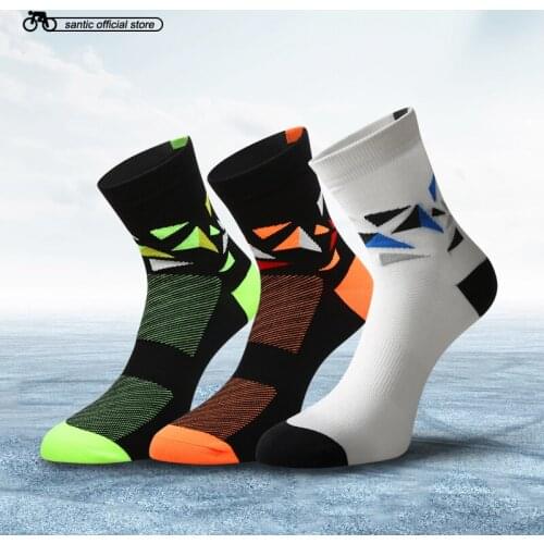 Santic Men Women Cycling Socks Sport Socks Running Marathon Football Bike Bicycle Socks Elastic Antiseptic 3 Pairs M8C09081