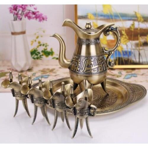 High grade antique bronzes Jue cup metal Classical Royal aristocracy Drinking utensil Cup wine suit wine pot 6-piece set