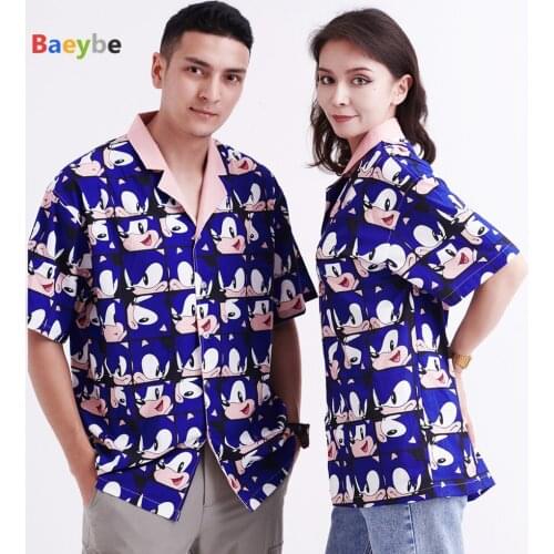 Women Hawaiian Shirts Blouses Blusas Tops Hip Hop Unisex Short Sleeve Cartoon Anime Printed Streetwear Buttons Up Shirts