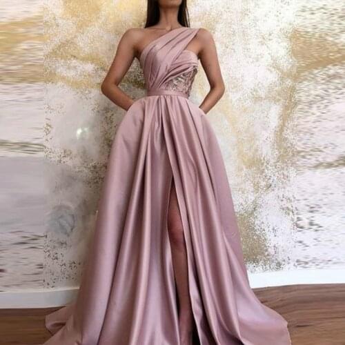 Autumn Pink Long Dress One Shoulder Sexy Dresses Sexy High Split New Christmas Party Clothes for Women Plus Size