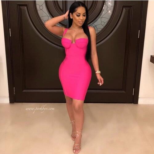 4 Colors Summer Dress Women Sexy Blue Hot Pink Bandage Dress 2019 Celebrity Mini Party Dress Vestido