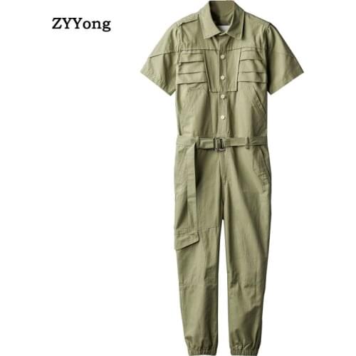 ZYYong Summer New Mens Short Sleeve Jumpsuit Lapel Slim Fit Hip Hop Mens Overalls Joggers Streetwear Casual Mens Pants