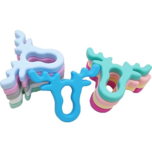 Chenkai 10PCS BPA Free Silicone Teether Deer Head Sensory Pendant Baby Animal Antlers Pacifier For Toy Accessories Food Grade