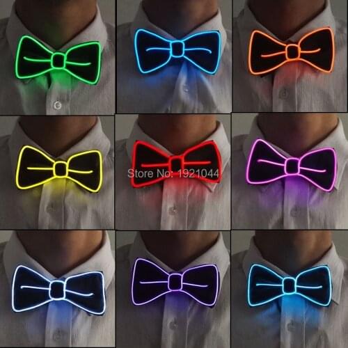 10 Colors New Design Light Fashion White Light Up LED BowTie Glowing EL wire Bow Tie Cravat For Evening party Decoration Bow Tie