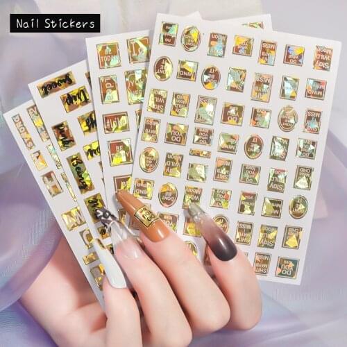 Retro English 3D Nail Art Stickers DIY Random Collocation Simple Decorative Slider Nail Art Nail Nail Supplies for Professional