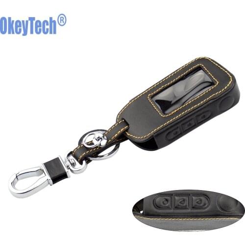 OkeyTech A93 Genuine Leather Case Protect Holder For Starline A93 A63 Car Alarm Remote Controller LCD Keychain Cover Car-styling