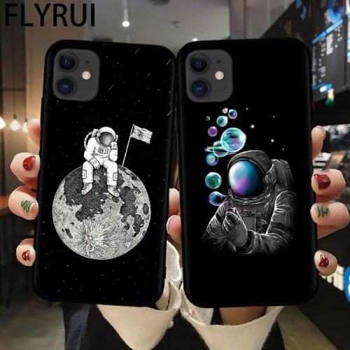Funny Astronaut Moon Star Pattern Phone Cover For iPhone 12 Mini 11 Pro Max X XR XS Max 7 8 7Plus 6 Soft Silicone TPU Back Cases
