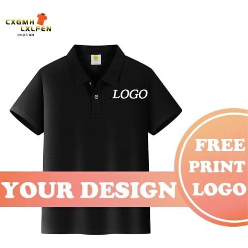 Childrens POLO shirt top 7-color custom logo short-sleeved high-end cotton lapel printing DIY brand text