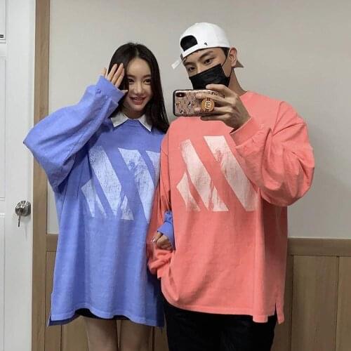 New Autumn Men&women with White Long Sleeve T shirts Korean Hip Hop Oversized Man Casual Tee Mens Streetwear Printing loose Top