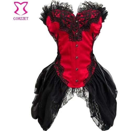 Red And Black Overbust Waist Trainer Corsets Plus Size Corset Dress Steampunk Gothic Clothing Sexy Burlesque Costumes For Women