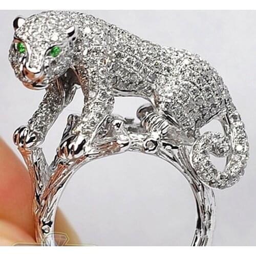 Fashion Full Cubic Zirconia Leopard Ring Vintage Zinc Alloy Animal Rings for Women Three-dimensional Wedding Jewelry Anillos