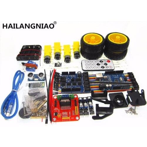 Upgraded version 4WD Robot Car/UNO Project Smart Robot Car Kit with UNO R3/ Ultrasonic /Bluetooth/Remote Educational Toy