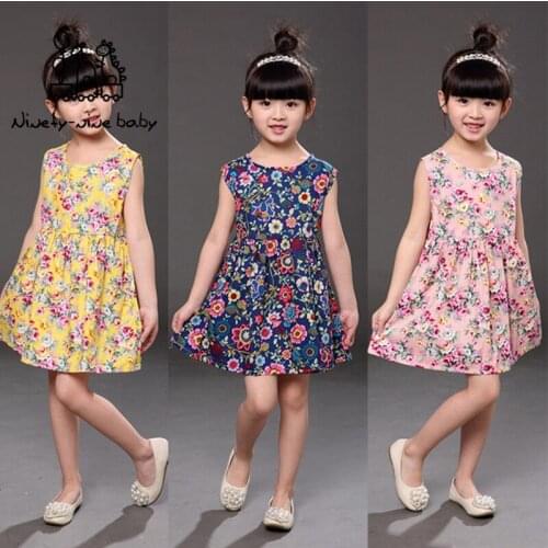 Fashion Summer Girls Dresses Lipstick Pattern White Navy Sleeveless Cotton Children Dress Sundress Baby Kids Clothes Vestidos