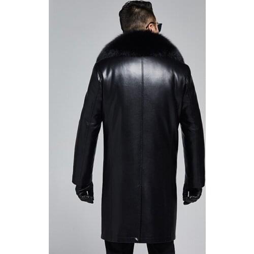 High Quality Men Leather Windbreaker Brand Winter Warm Fur Collar Long Coat Male Business Single Breasted Casual Trench Coat