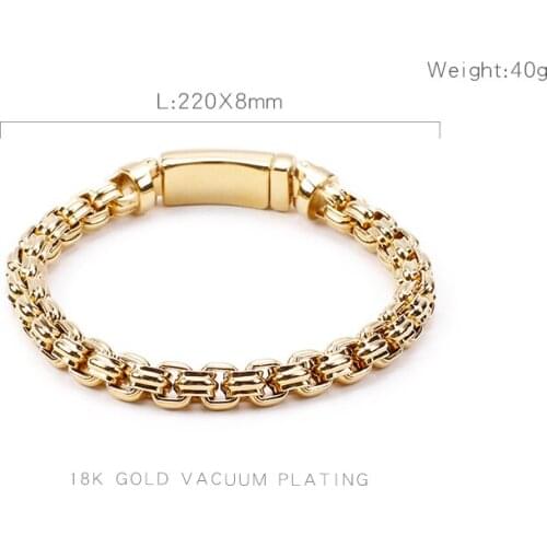 Man Jewels Punk 22cm Box Chain Bracelets For Men Stainless steel Gold Matte 8mm Width Bracelet Male Party Jewelry Accessories