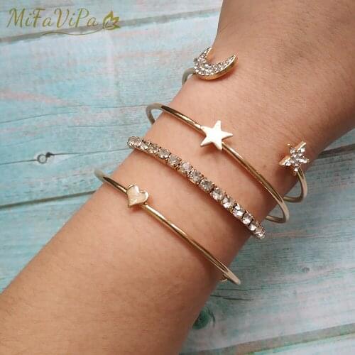 MiFaViPa Bohemian Bracelet Set For Women Shell Star Moon Heart Crystal Zinc Alloy Pulseira Chains Bangle Pulsera Set Jewelry
