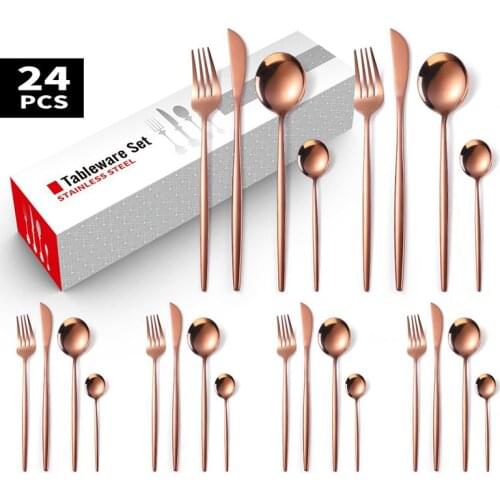 24Pcs/set Black Gold Cutlery Set 18/10 Stainless Steel Dinnerware Silverware Flatware Set Dinner Knife Fork Spoon Dropshipping