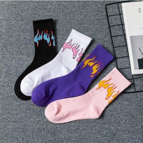 New flame deodorant men and women ins tide high tube European and American street basketball hip hop ulzzang Korean socks