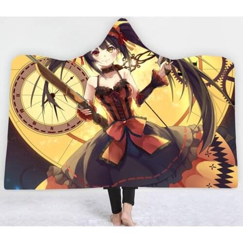 Anime Date A Live 3D Printing Throw Hooded Blanket Wearable Warm Fleece Bedding Office Quilts Soft Adults Travel