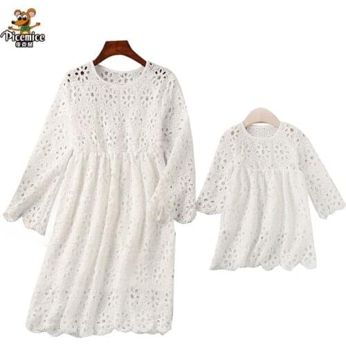Matching Family Outfits Clothes Mommy And Me Clothing Lace Mother Daughter Dresses Family Look Half Sleeve Dress