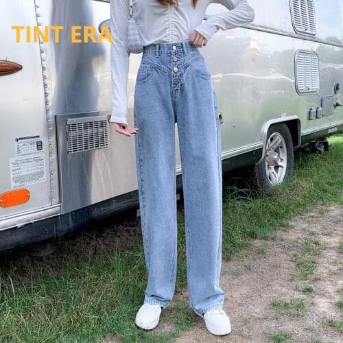 TINT ERA New Net Red High-waisted Wide-leg Jeans Womens Breasted Straight Fashion Wild Loose Mopping Pants Women Trendy Y2K