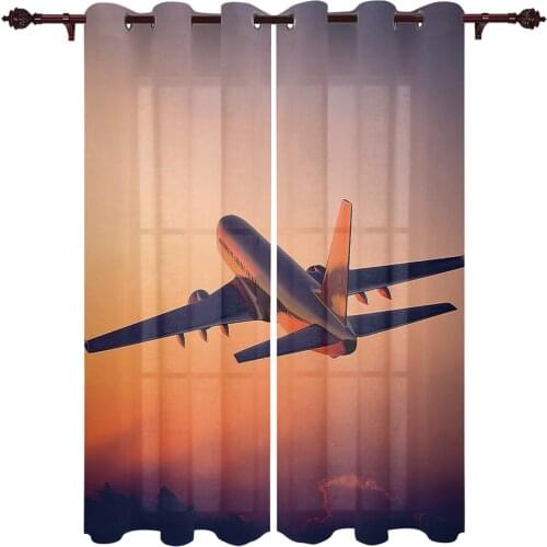 Translucent Curtains Airplane Flying Sunset Seamless Stitching Design Valances Living Room Bedroom Adult Essential Curtain
