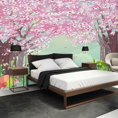 Custom 3d wallpaper fashion small fresh cherry blossom beautiful dream background - high-grade waterproof material