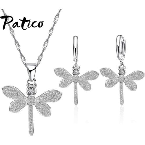 Engagement Wedding Gift Anniversary Fashion Fashion Dragonfly Animal Jewelry Set 925 Sterling Silver Cubic Zirconia