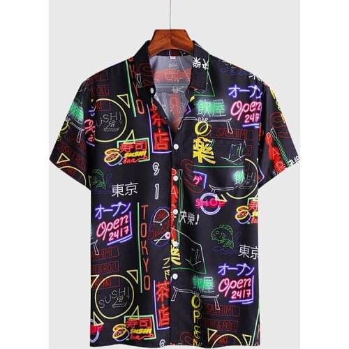 Casual Japanese style 3D printing Short Sleeve Shirts for Men Street 2020 Hawaii Beach shirts Hip hop Fashion Harujuku Men Shirt