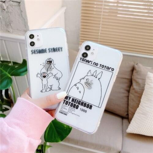 JAMULAR Cute Cartoon Totoro Seasame Clear Phone Case For iPhone 11 12 Pro XS MAX SE20 7 XR X 8 6 Plus Anime Soft TPU Cover Coque
