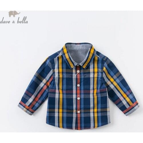 DBA14615 dave bella autumn baby boys plaid pockets shirts infant toddler tops children high quality clothes