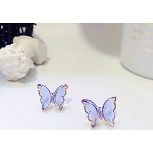 Hot Design Plated 14k Real Gold Transparent Zircon Butterfly Earrings for Women Feminia Fashion Crystal Stud Earring Bijoux