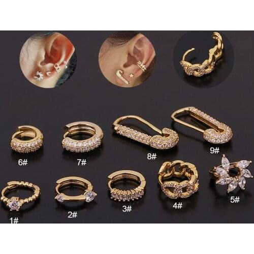 1 PCS Cute Elegant Mirco Pave CZ Ear Bone Cuff Hoop Earring Simple Flower Geometric Zircon Closed Circle Copper Ear Clip Jewelry