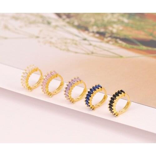 925 Sterling Silver CZ White,Black,Green,Purple,Ruby Zircon Small Hoop Earrings for Women Gold color Earrings Fashion Jewelry