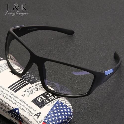 LongKeeper Sport Anti Blue Light Glasses Frame Men Women Brand Designer Square Computer Gaming Eyewear Black Frame UV400 Oculos