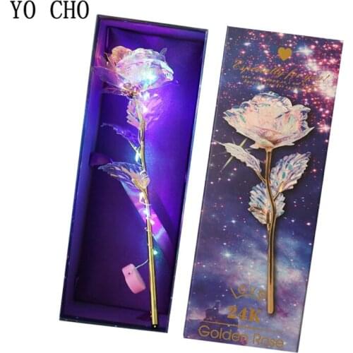 YO CHO 24K Plated Gold Rose Flower Artificial Flower 24K Foil Rose Galaxy Box Birthday Valentines Day Christmas Creative Gift