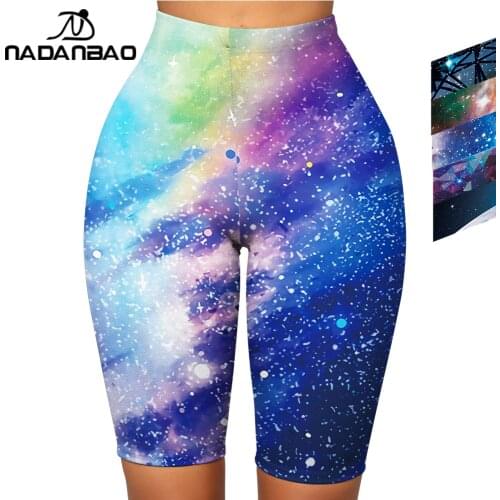 NADANBAO High Waist Seamless Short Women Leggings Starry Printed Push Up Hips Fitness Pants Fashion Sequin Printed Slim Leggings