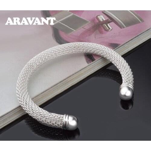 925 Silver 8MM Open Cuff Bracelets&Bangles For Women Fashion Jewelry