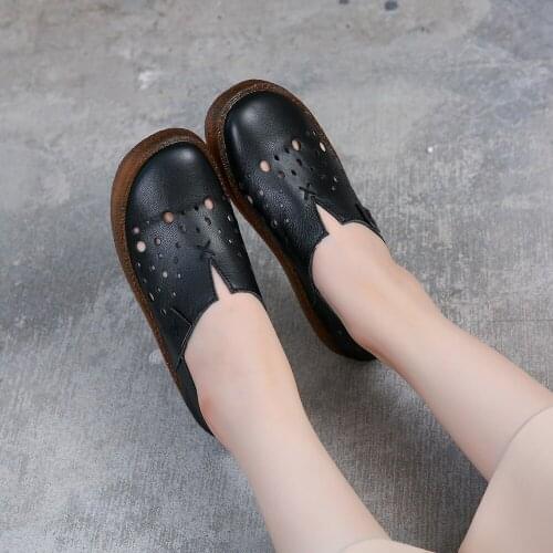 Tilocow Handmade Genuine Leather Women Flats Casual Breathable Ladies Loafers Female Hollow Out Slip On Sneakers Mujer 2020